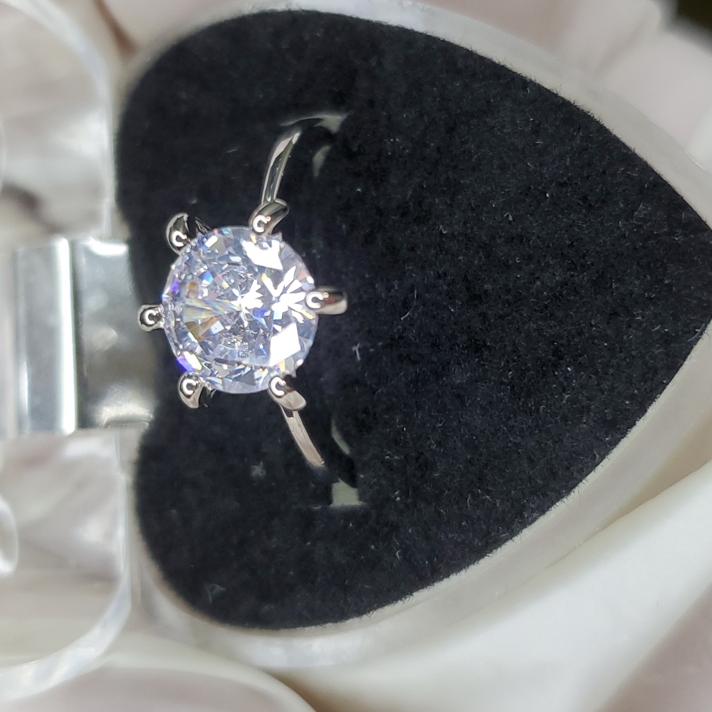 3/Glass Stone 6-Prong Silver Rings|Clear-Green-Purple|Single Cut Glass-Sz 9.5 - Picture 3 of 12